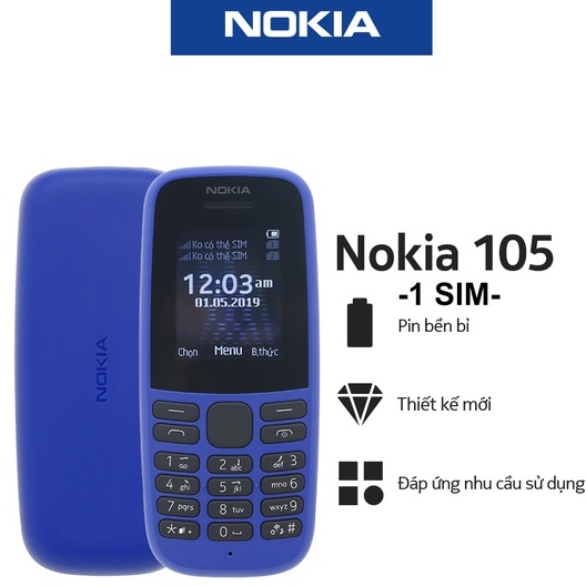 Điện thoại nokia 105 2 sim đời 2019 phổ thông giá rẻ zin chính hãng bảo hành 12 tháng sóng khoẻ bin bền cả tuần