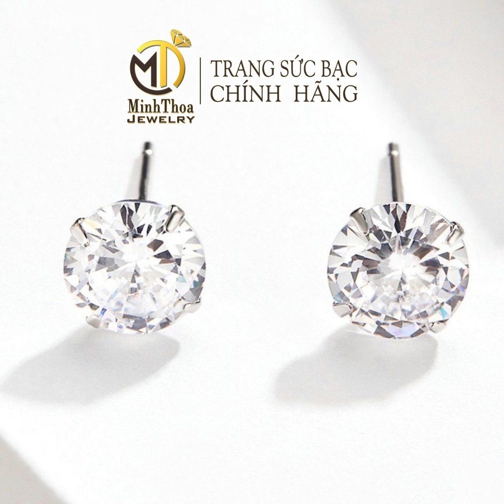 Bông tai nữ bạc đẹp, hoa tai kiểu khuyên nụ đá tròn nhiều size bạc ta Minh Thoa JEWELRY