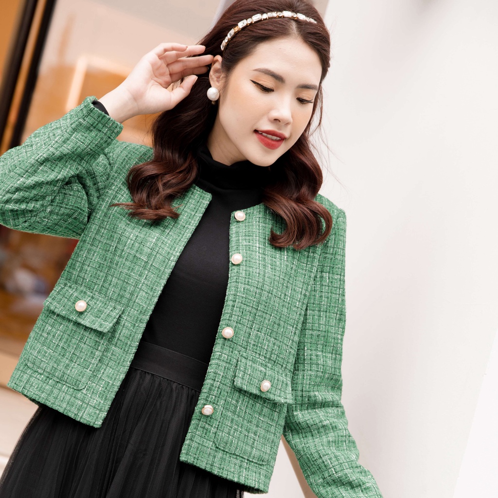 Áo khoác dạ tweed xinh xắn hàng thiết kế chính hãng Giian - A212