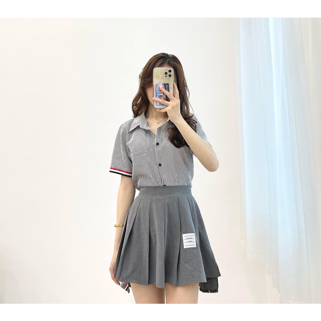 Set áo sơ mi kẻ cộc kèm chân váy Miho House
