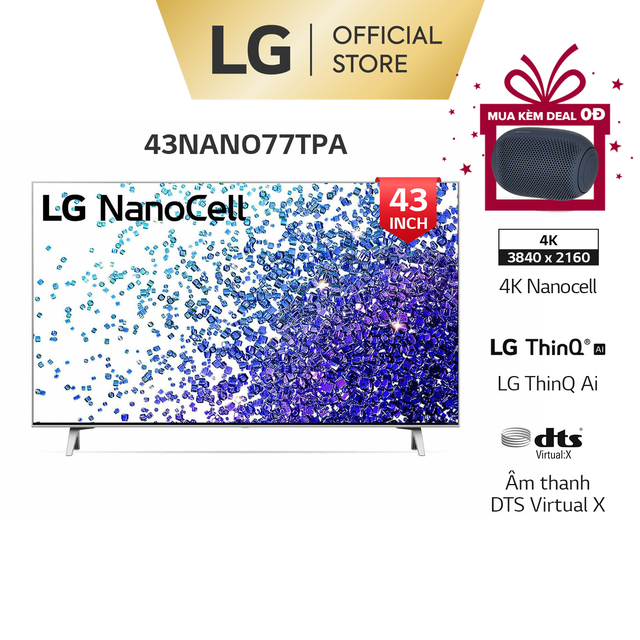 [Mã ELMALL1TR giảm 5% đơn 3TR] Smart NanoCell Tivi LG 43 inch 4K 43NANO77TPA - Model 2021 - Miễn phí lắp đặt