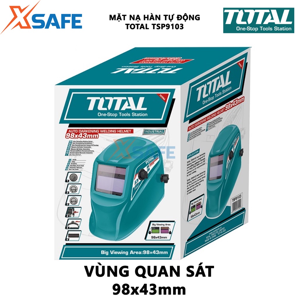 Mặt nạ hàn điện tử TOTAL TSP9103 Mặt nạ hàn tự động Vùng quan sát 98x43mm, bảo vệ khỏi tia sáng, tia lửa có hại