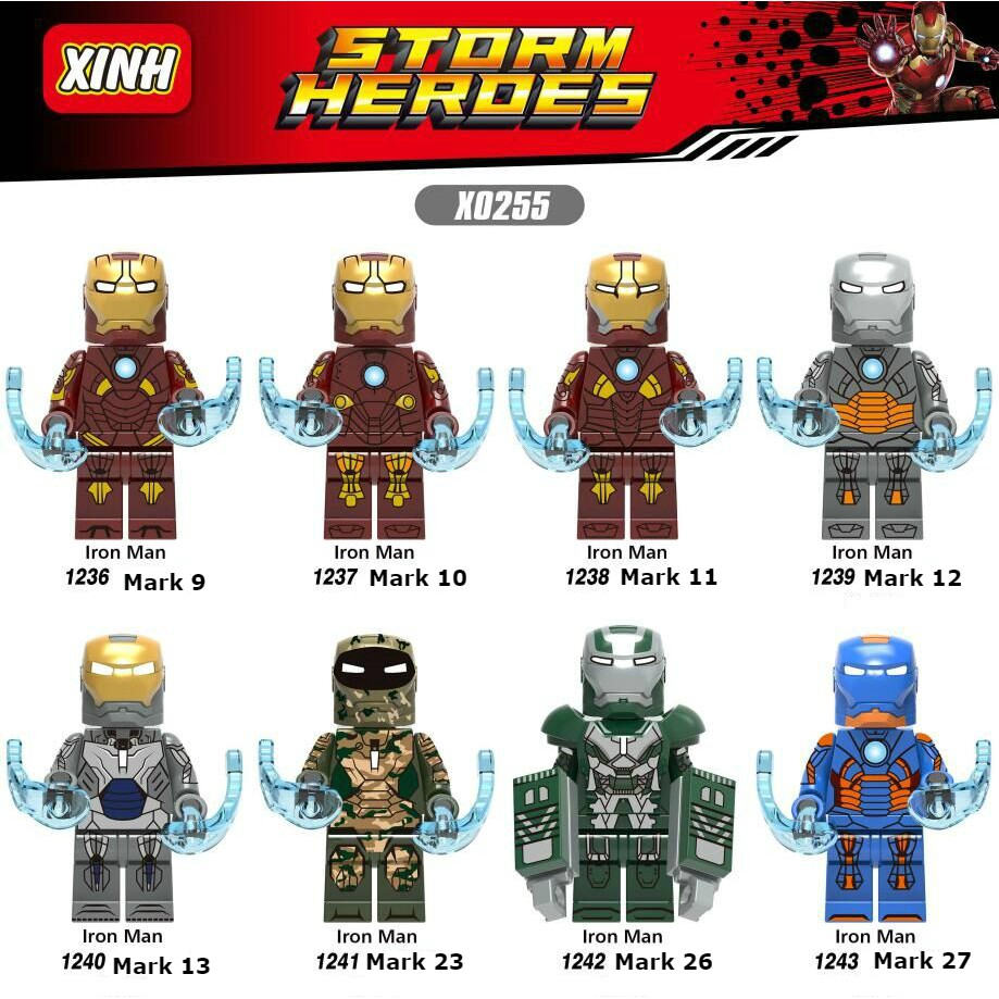 Minifigures Các Mẫu Nhân Vật Siêu Anh Hùng Iron Man MK9 MK10 MK11 MK12 MK13 MK23 MK27 MK26 - Lắp Ráp Mini X255