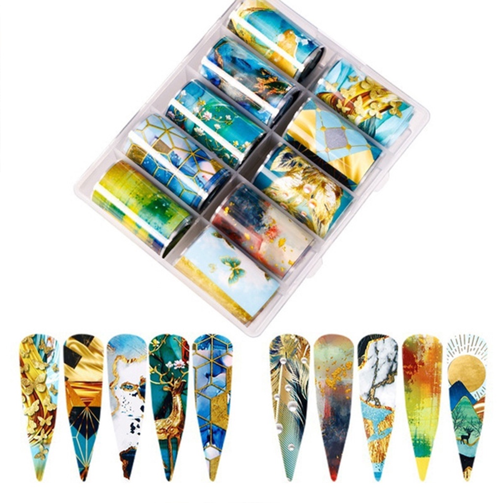 [Hàng mới về] Hộp 10 cuộn miếng dán móng tay nghệ thuật