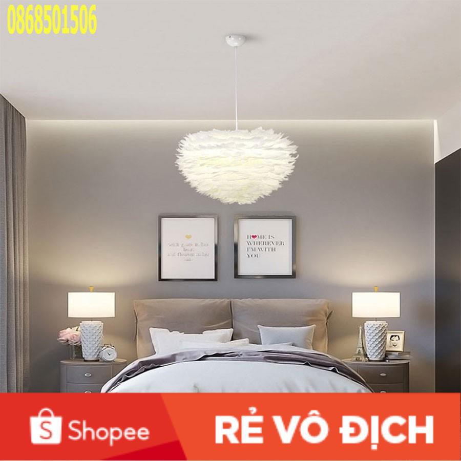 [FreeshipĐèn Chùm Mây lông Vũ Bắc ÂU Decor Lighting, đèn thả lông vũ ( Loại Cỡ Vừa 50cm) - SỬ DỤNG 3 ĐUI-TẶNG KÈM 3 BÓNG