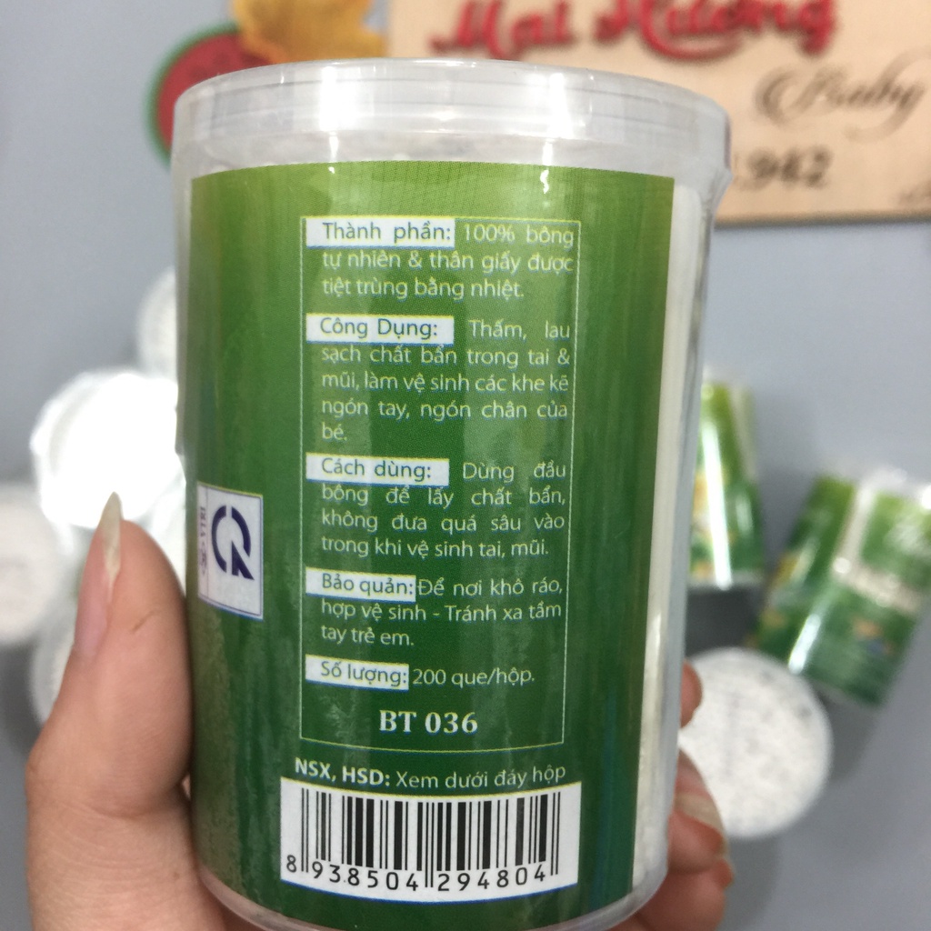 Tăm Bông Hana Hộp tròn Lõi Giấy dành cho sơ sinh 200que