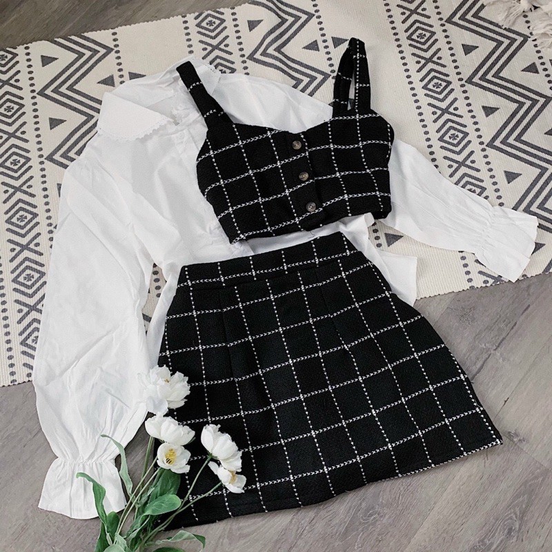 Set yếm caro đen
