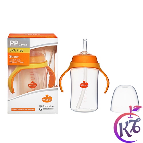Bình nước ống hút Wesser nhựa PP có tay cầm 260ml phiên bản mới cao cấp không chứa BPA an toàn cho bé tập uống nước
