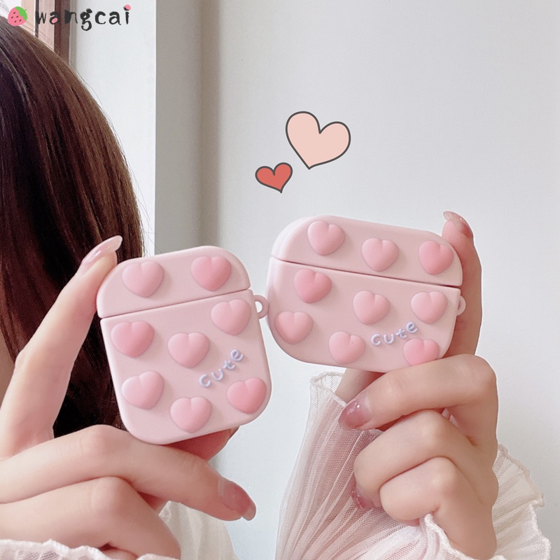 Vỏ Bảo Vệ Hộp Sạc Tai Nghe Airpods 1 2 3 Pro Airpods3 Bluetooth Không Dây Bằng Silicon Dẻo Họa Tiết Trái Tim Màu Hồng