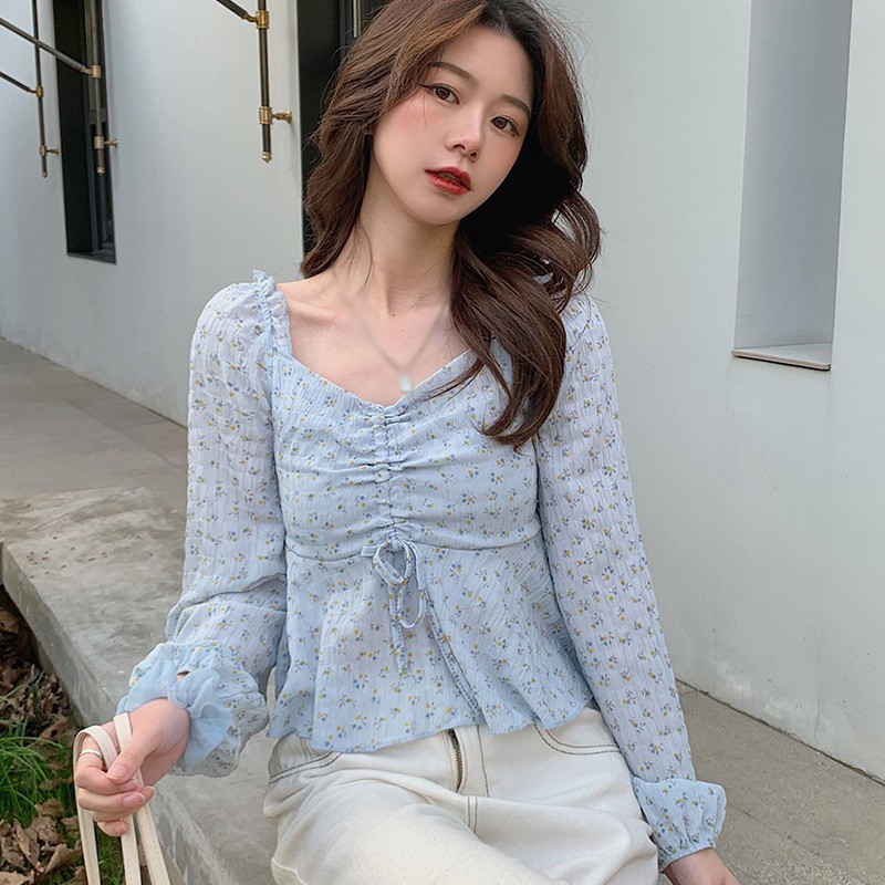 Áo Kiểu Chất Chiffon Hoạ Tiết Hoa Thiết Kế Cổ Chữ V Nữ Tính | BigBuy360 - bigbuy360.vn