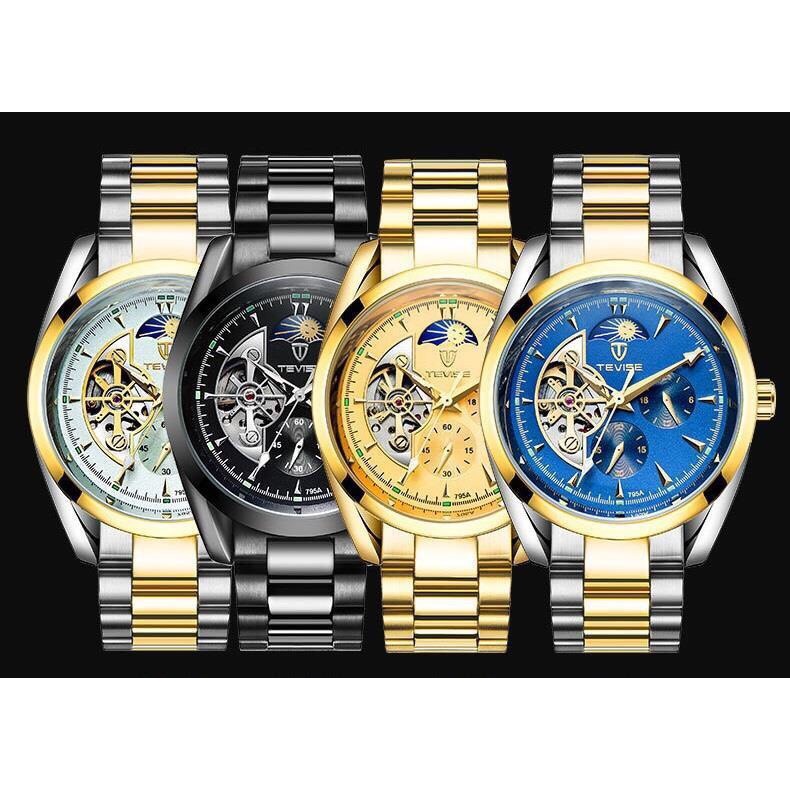 Đồng hồ nam tevise chính hãng automatic 795A dây thép nguyên khối