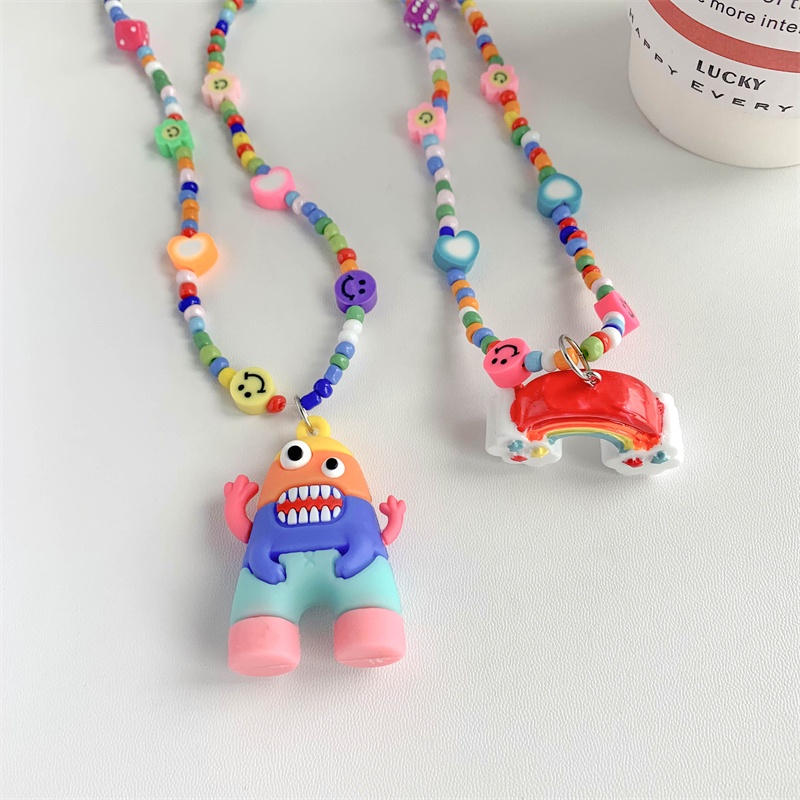 Vòng cổ Mặt Quái Vật Hoạt Hình Màu Cầu Vồng Phong Cách Hàn Quốc