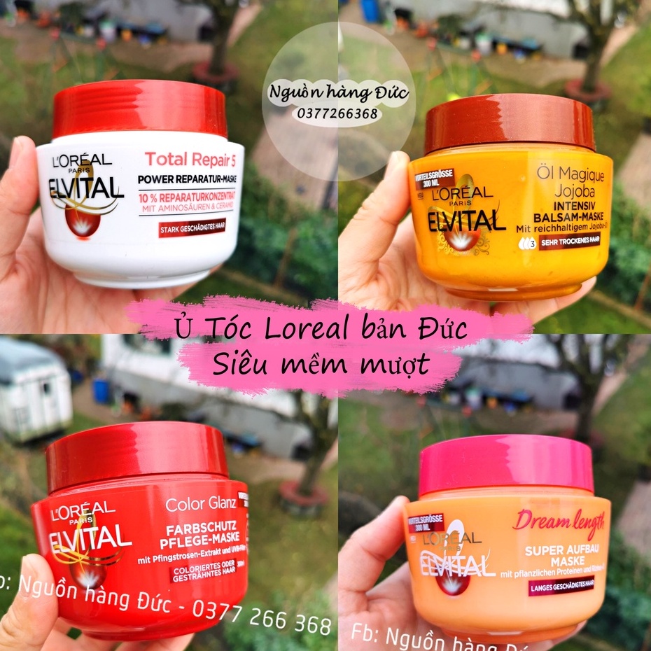 Kem hấp ủ tóc Loreal Elvital Đức siêu mượt, siêu phục hồi - Hàng Nội địa Đức - Nguồn hàng Đức