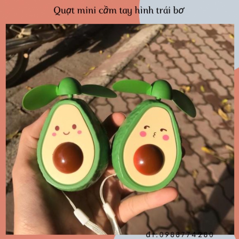 Quạt mini cầm tay hình trái bơ - dễ thương - Siêu Tiện Lợi - Kèm Dây Đeo