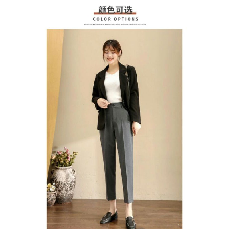 Quần tây nữ đi học lưng cao dáng dài màu đen chất vải tuyết mưa hàn Quần vải nữ công sở mền mại co giãn nhẹ mặc học sinh | BigBuy360 - bigbuy360.vn