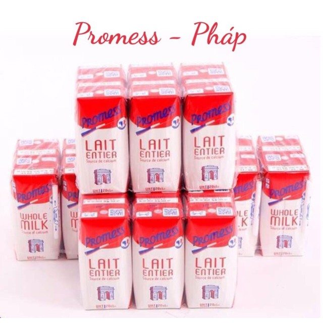 Thùng 24 Hộp 200ml Sữa Tươi Nguyên Kem - Ít Béo Không Đường PROMESS Nhập Khẩu Pháp.
