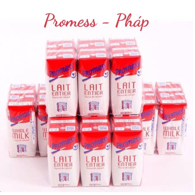 Thùng 24 Hộp nhỏ x 200ml Sữa Tươi Nguyên Kem - Ít Béo Không Đường PROMESS Nhập Khẩu Pháp