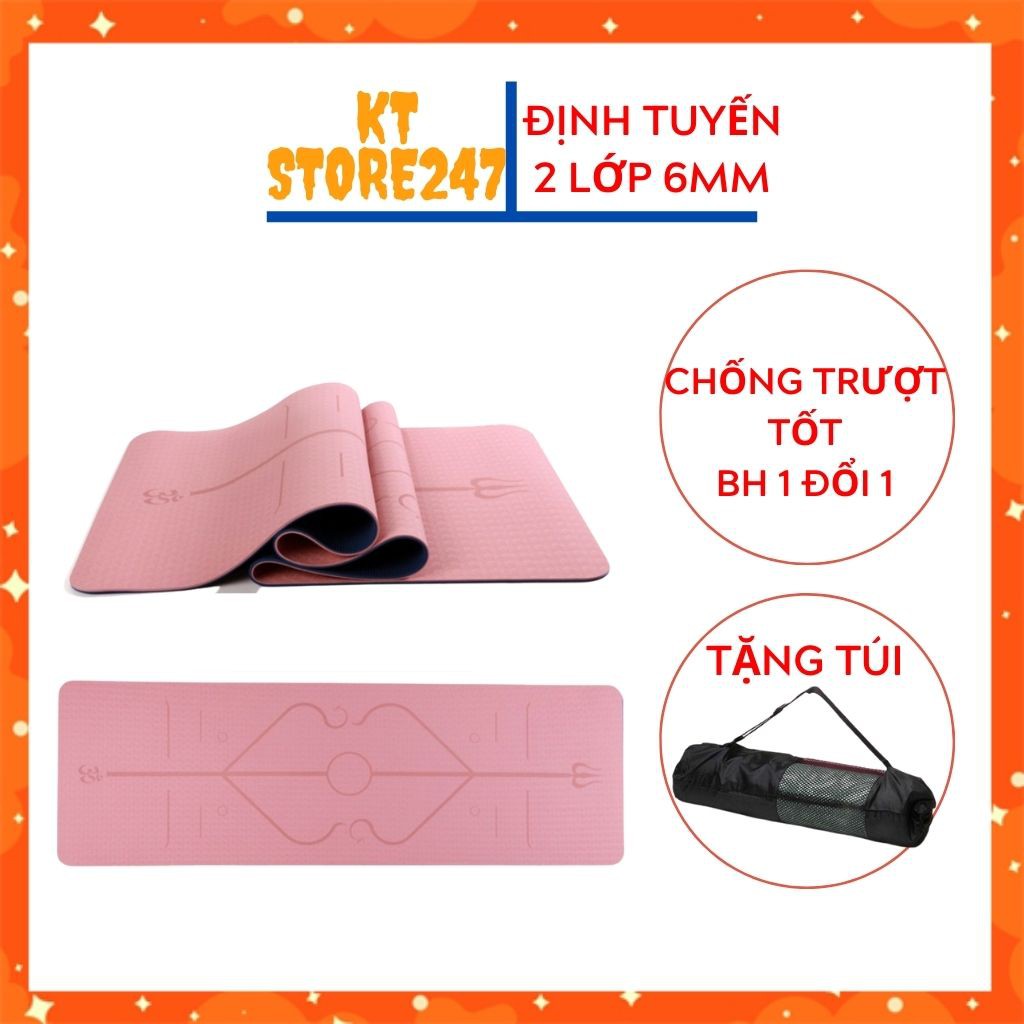 Thảm Tập Yoga Định Tuyến 2 Lớp TPE Độ Dày Chuẩn 6mm  (KÈM TÚI ĐỰNG), Thảm Tập Gym Chống Trơn Trượt.