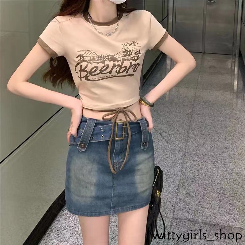 Wittygirls-áo Croptop Tay Ngắn Thời Trang Mùa Hè Cho Nữ