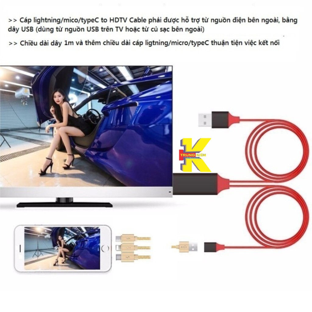 CÁP HDMI ĐA NĂNG CHO ANDROID , TYPE-C ,IPHONE KẾT NỐI ĐIỆN THOẠI RA TIVI QUA CỔNG OTG