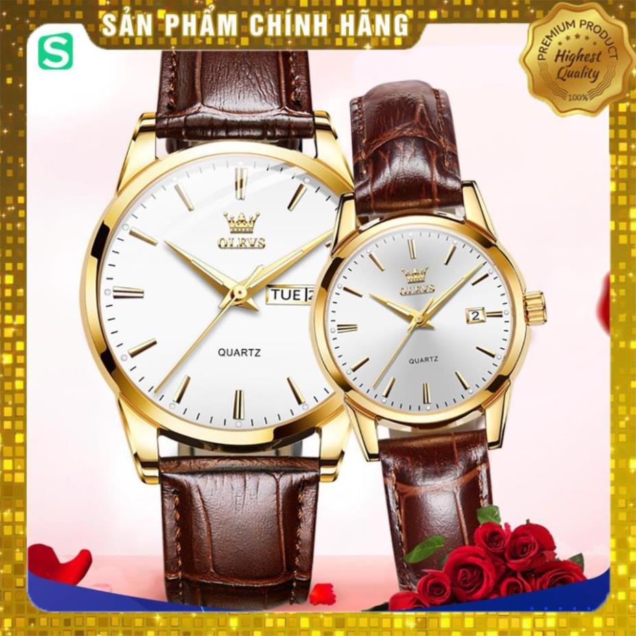 Đồng hồ đôi Olevs Nhật Bản,chống vô nước,dây da cao cấp,dạ quang,thạch anh,mặt tròn