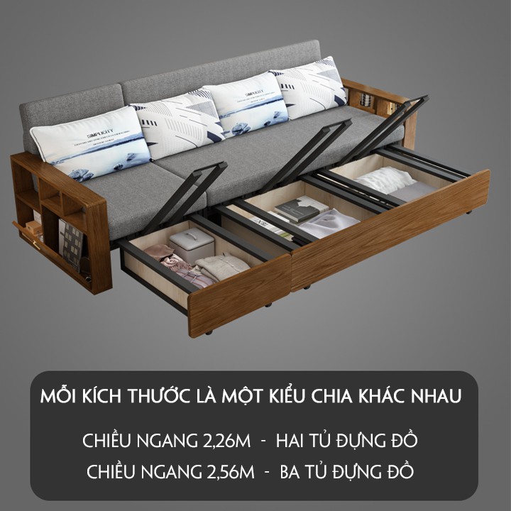 [ Nhập Khẩu ] Giường Sofa Thông Minh, Đa Năng Gấp Gọn , 2 Trong 1 Tay Gỗ Sang Trọng Khung Thép KT 1,5m x 1,95m