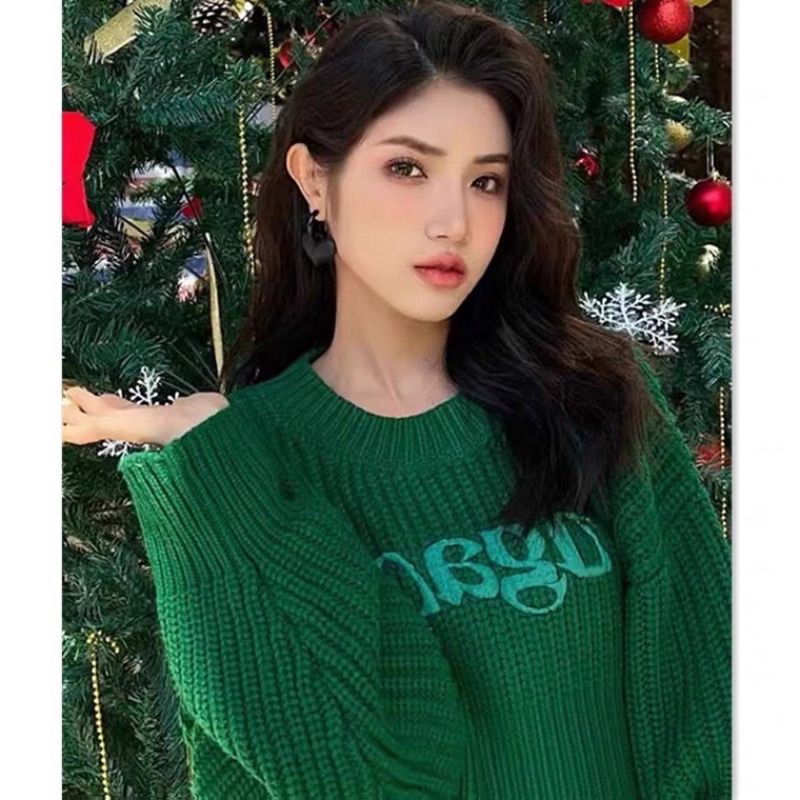 Áo len màu xanh dáng croptop, áo len màu xanh dáng ngắn