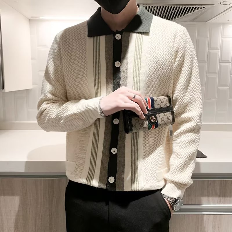 Áo Sơ Mi Dệt Kim Kẻ Sọc Dáng Ôm Phong Cách Hàn Quốc Thời Trang Cho Nam Simple Fashion áo nam đẹp áo sơ mi nam dài tay bigsize Hàn Quốc áo kiểu nam from rộng