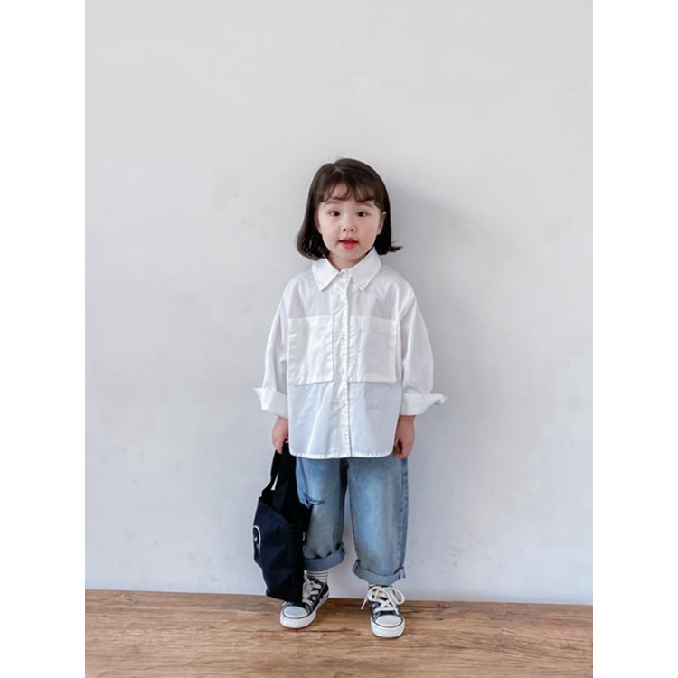 Áo sơ mi trắng dài tay cho bé trai bé gái phong cách Hàn Quốc dễ thương từ 11kg đến 28kg thời trang trẻ em Dream House