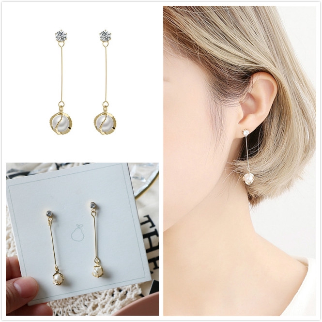Đôi khuyên tai dài đính đá phong cách Hàn Quốc thời trang cho nữ