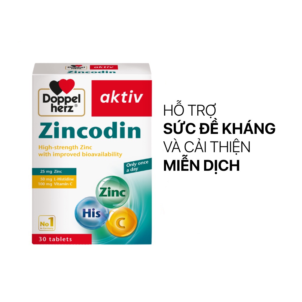 Bác Sĩ Cung Zincodin (Doppelherz) - Tăng Sức Đề Kháng, Tăng Cường Sức Khoẻ, Kẽm, Vitamin C (30 Viên) [Chính Hãng Đức]