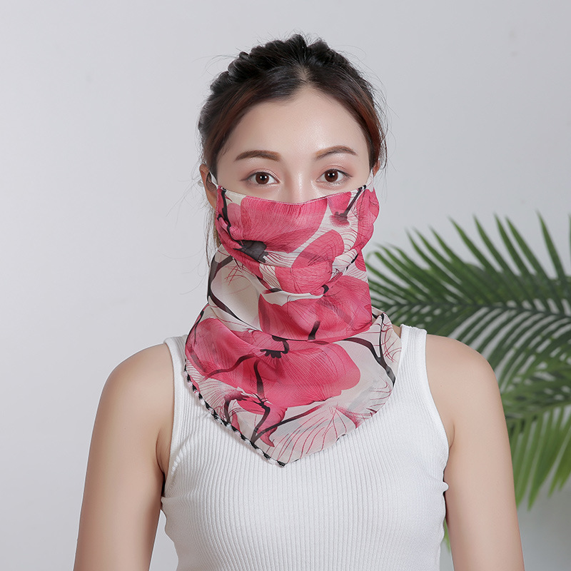 Unisex Adult Chiffon Printing Floral Quick-drying Breathable Cycling Scarf Half Face Mask/Reusable Seamless Neck Cover Ear Loops Bandana/Sunscreen Windproof Anti-dust Facemask