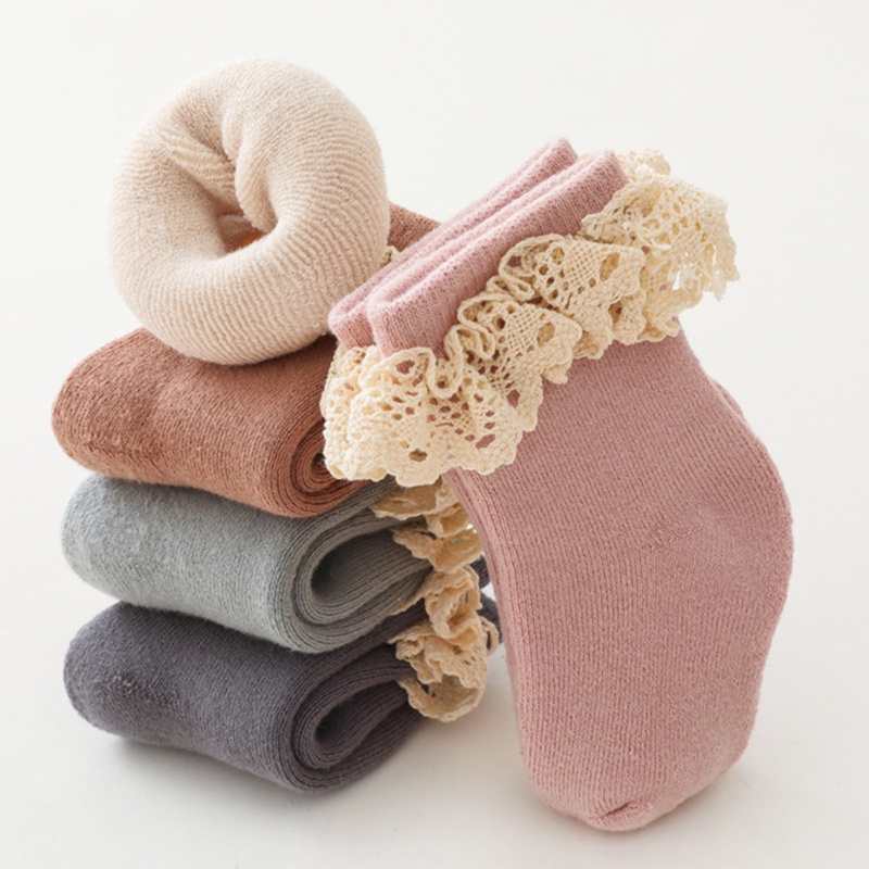 Vớ Cotton Mềm Dày Phối Ren Chống Trượt Thời Trang Thu Đông Cho Bé Sơ Sinh