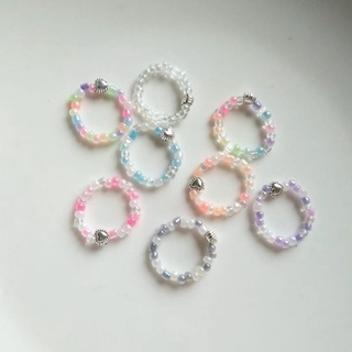 Nhẫn hạt cườm handmade charm trái tim màu pastel/Lovely Heart💜