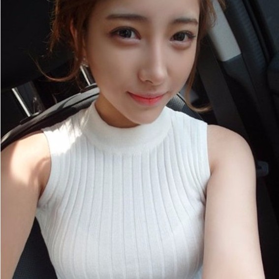 Áo dệt kim SUXI không tay dáng ngắn thiết kế đơn giản trẻ trung