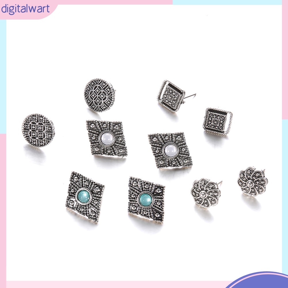 Set 5 Đôi Khuyên Tai Đính Đá Phong Cách Bohemian Thanh Lịch Dành Cho Nữ