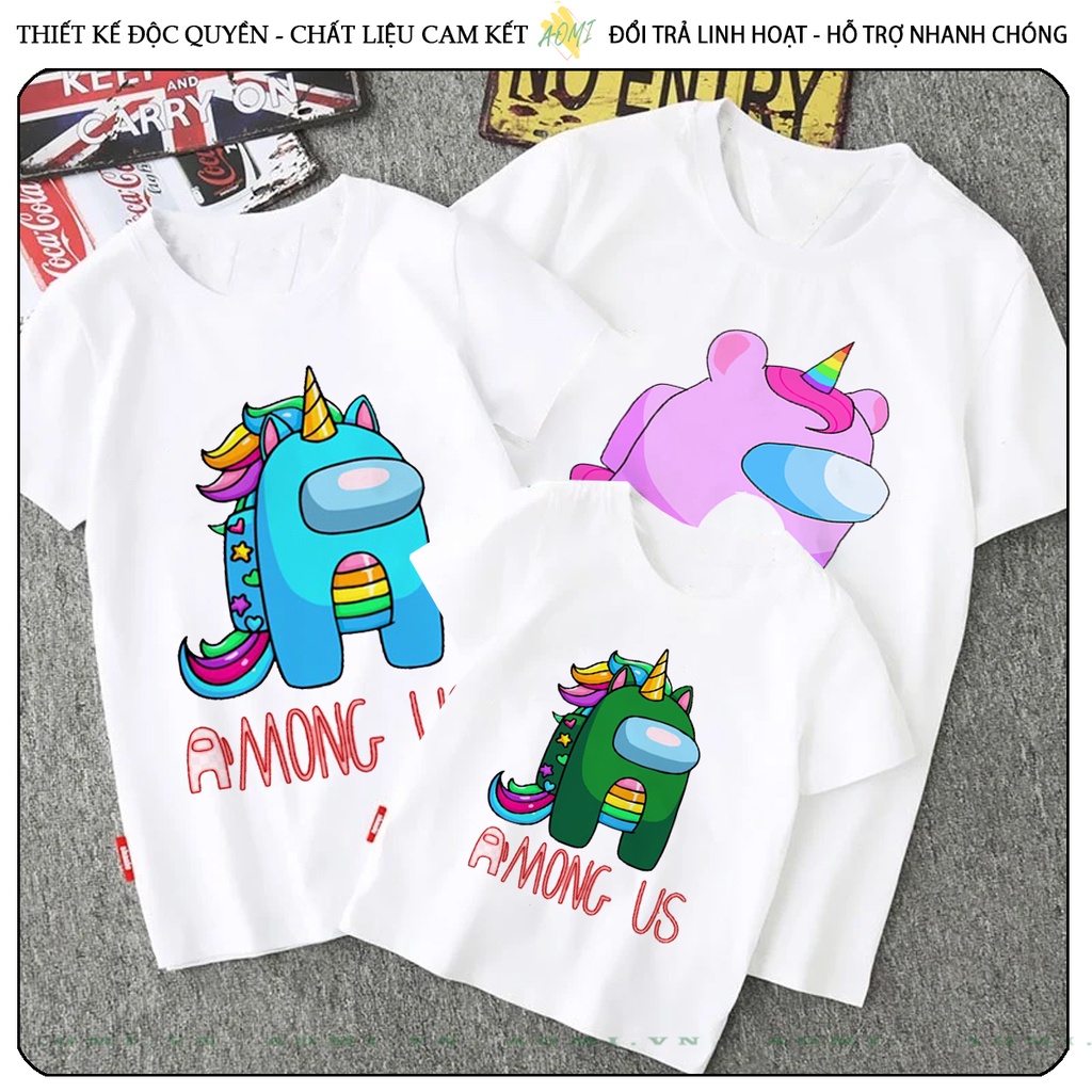 ÁO THUN Among Us UNICORN PHÔNG NAM NỮ GIA ĐÌNH CẶP ĐÔI CÓ SIZE TRẺ EM CHO BÉ TRAI GÁI AOMIVN