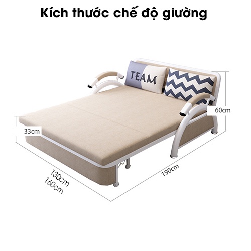 Giường Sofa Thông Minh Giá Rẻ - Giường Gấp Thành Ghế Sofa Thông Minh Kích thước 1m3x1m9 Khung Thép Tặng Kèm 2 Gối