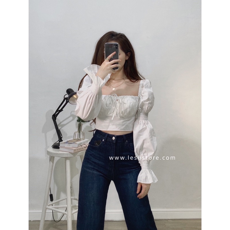 ẢNH TỰ CHỤP Quần jeans culottes trơn lai cắt lưng cao dài 90cm