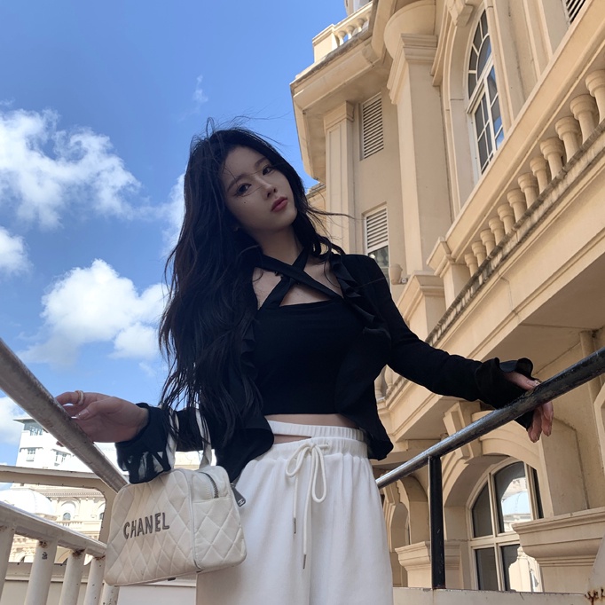 SUXI Áo Dệt Kim Tay Dài + Áo Không Tay Màu Sắc Trơn Thời Trang Dành Cho Nữ