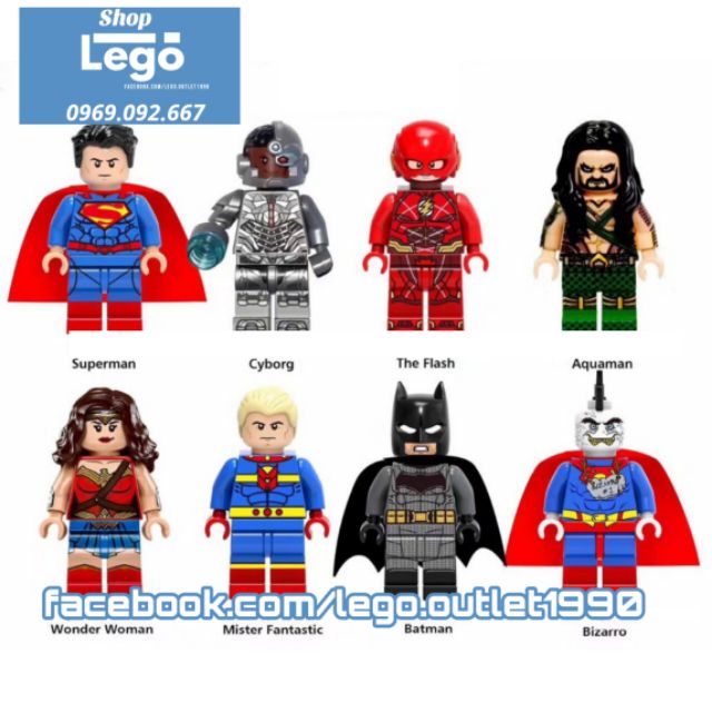 Xếp hình Justice League Wonder Woman - Superman - Cyborg - Flash - Aquaman - Batman Bizzaro Lego Minifigures Xinh X0167