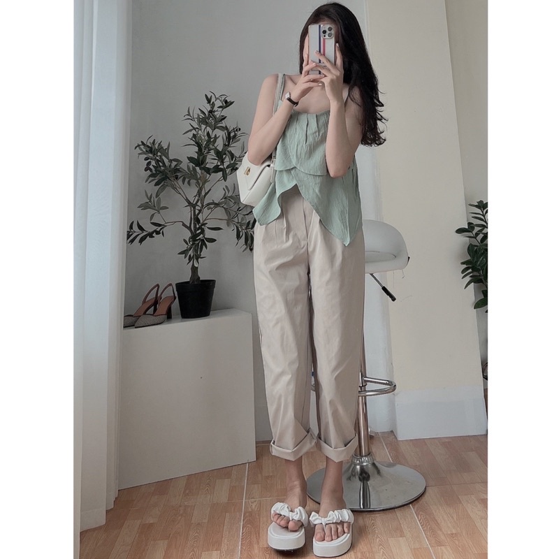 Set áo dây đũi quần kaki ống suông siêu xinh (freesize <55kg)