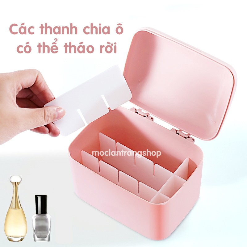 Hộp đựng son môi 15 ô 20 ô để bàn có gương, hộp son mini chia nhiều ngăn linh hoạt