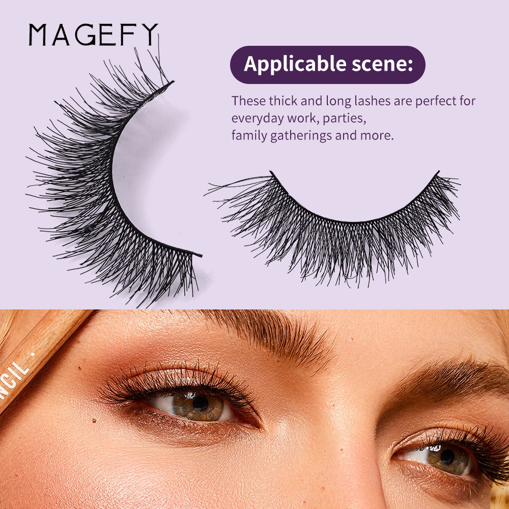 Hộp cặp lông mi giả MAGEFY tự nhiên cong và dày dành cho làm đẹp