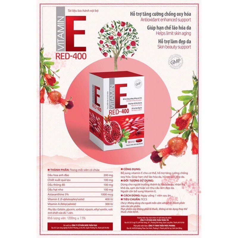 VITAMIN E giúp hạn chế lão hóa da, hỗ trợ làm đẹp da - Vitamin E RED 400 - nguyên liệu nhập khẩu từ Mỹ
