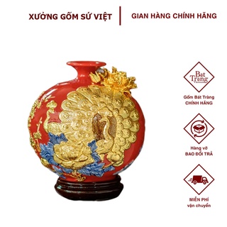 🔥[Giàu sang] Lọ hoa hút lộc - Bình Hút Tài Lộc Công Đào Dát Vàng + Tặng Kèm Đế Gỗ