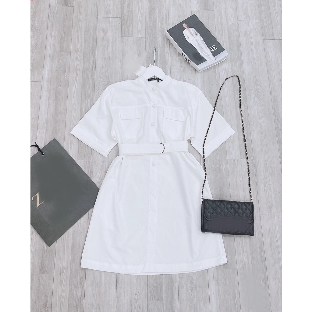 Váy sơ mi cổ tàu >>> bọc đai eo siêu xinh