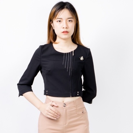 Áo ký giả cổ tròn EMspo tay đai dập oze khóa đồng lệch AGM0051