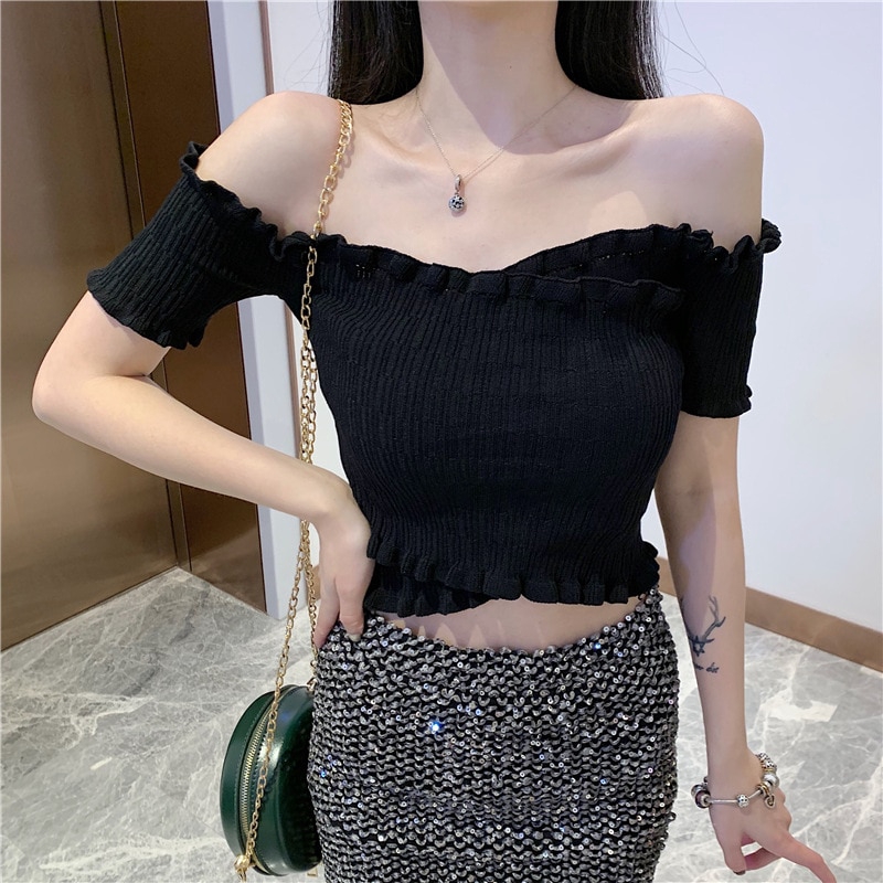 Áo Croptop Trễ Vai Quyến Rũ Cho Nữ