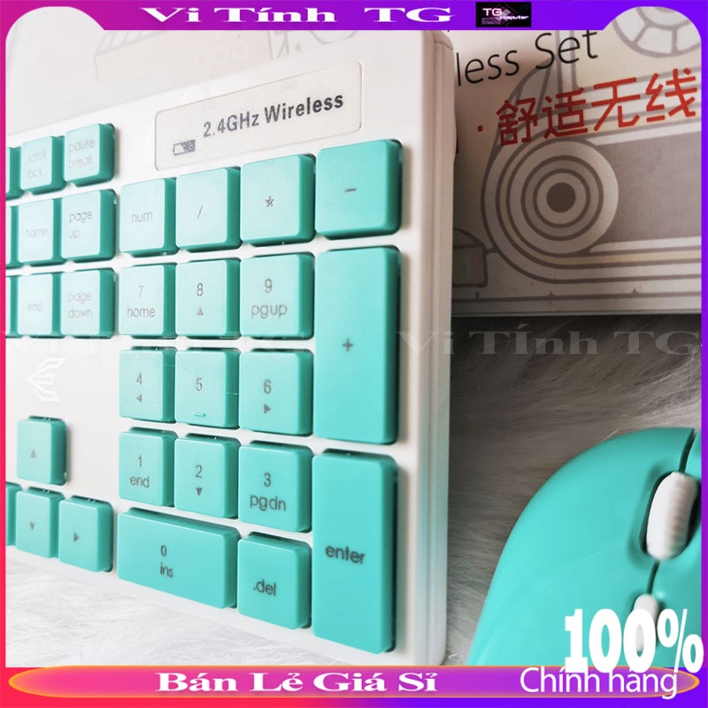 Bàn phím chuột không dây gaming xanh hồng mỏng dễ thương giá rẻ WQ CBKDT2000